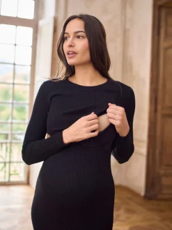 Seraphine Crew Neck Layered Knit Maternity Dress