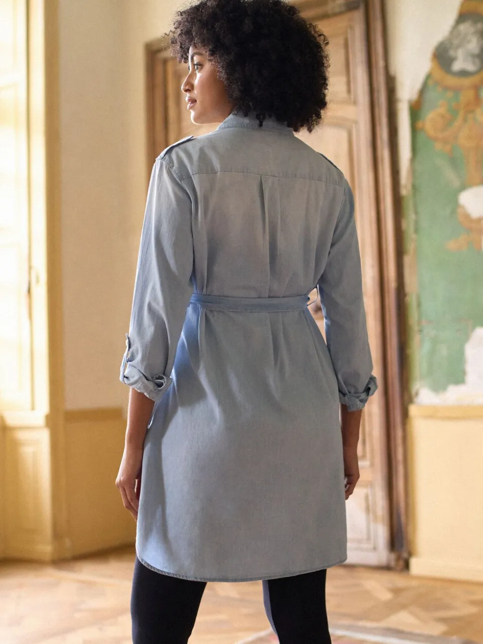 Seraphine Denim Maternity & Nursing Chambray Shirt Dress