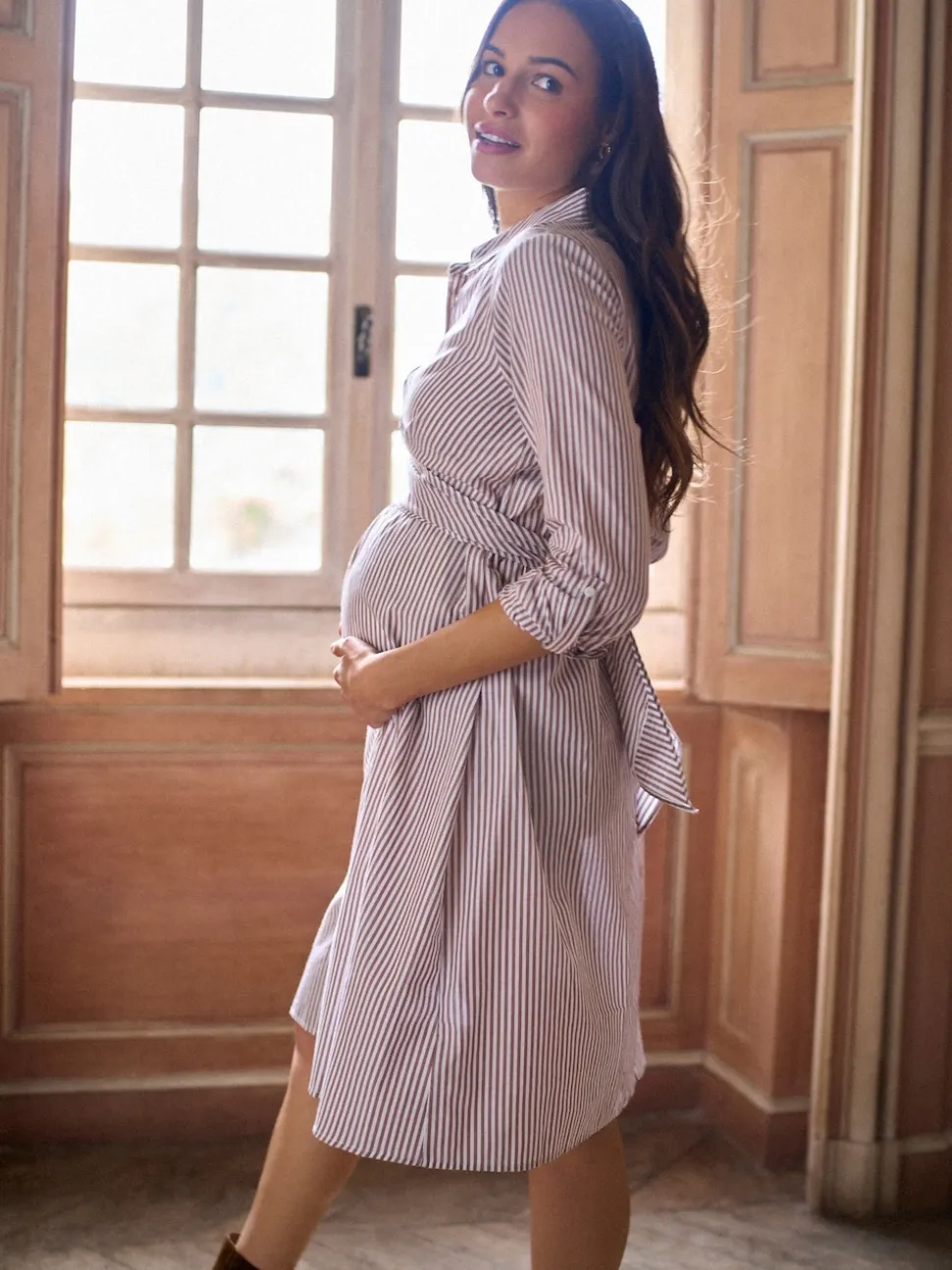 Seraphine Maternity & Nursing Midi Wrap Shirt Dress