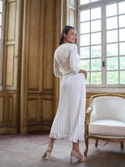 Seraphine Occasion Maternity & Nursing Bridal Dress With Tweed Bodice & Floaty Pleated Skirt
