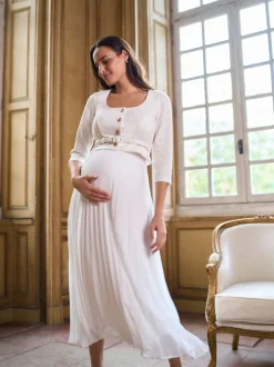 Seraphine Occasion Maternity & Nursing Bridal Dress With Tweed Bodice & Floaty Pleated Skirt