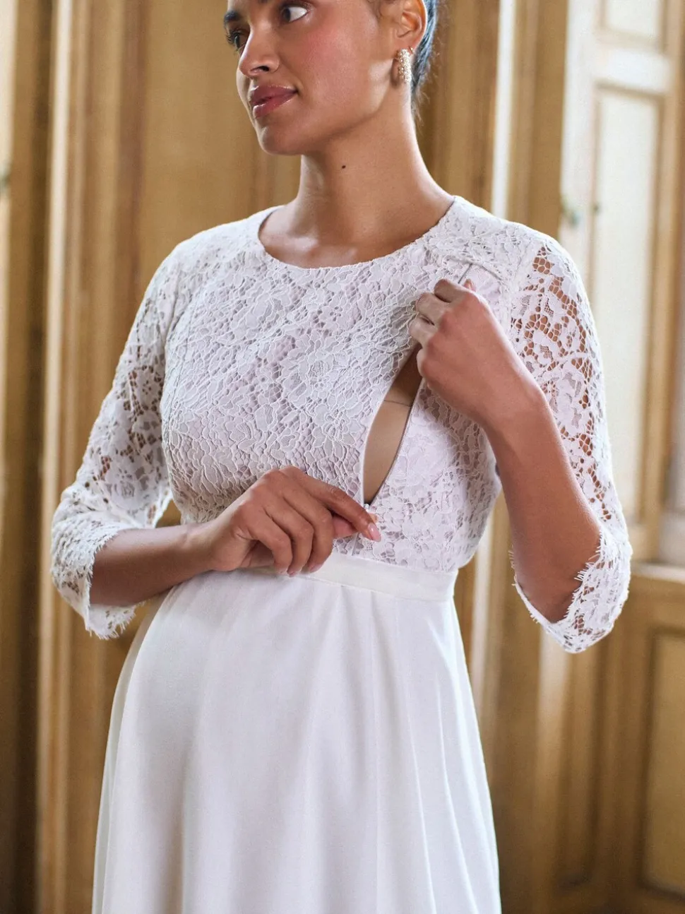 Seraphine Premium Lace Bodice Maternity & Nursing Occasion Bridal Dress