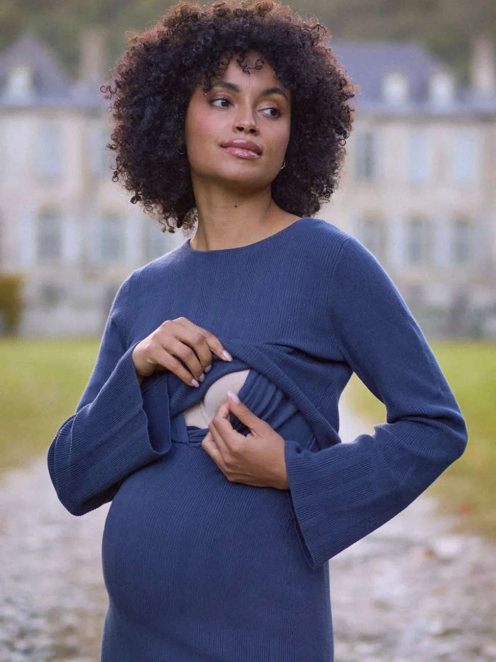 Seraphine Ribbed Knitted Maternity and Nursing Midi Dress