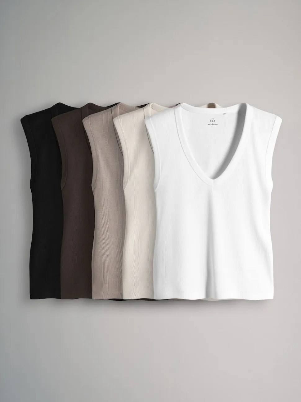 Set van 5 diepe V-hals geribbelde vest