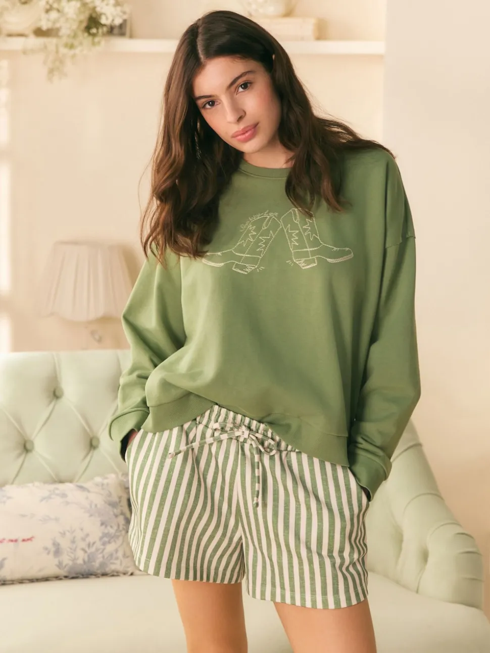 Shabby Chic by Rachel Ashwell® Green Striped Lounge Shorts