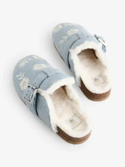 Shabby Chic by Rachel Ashwell® Blue Fur Footbed Embroidered Mule Slippers