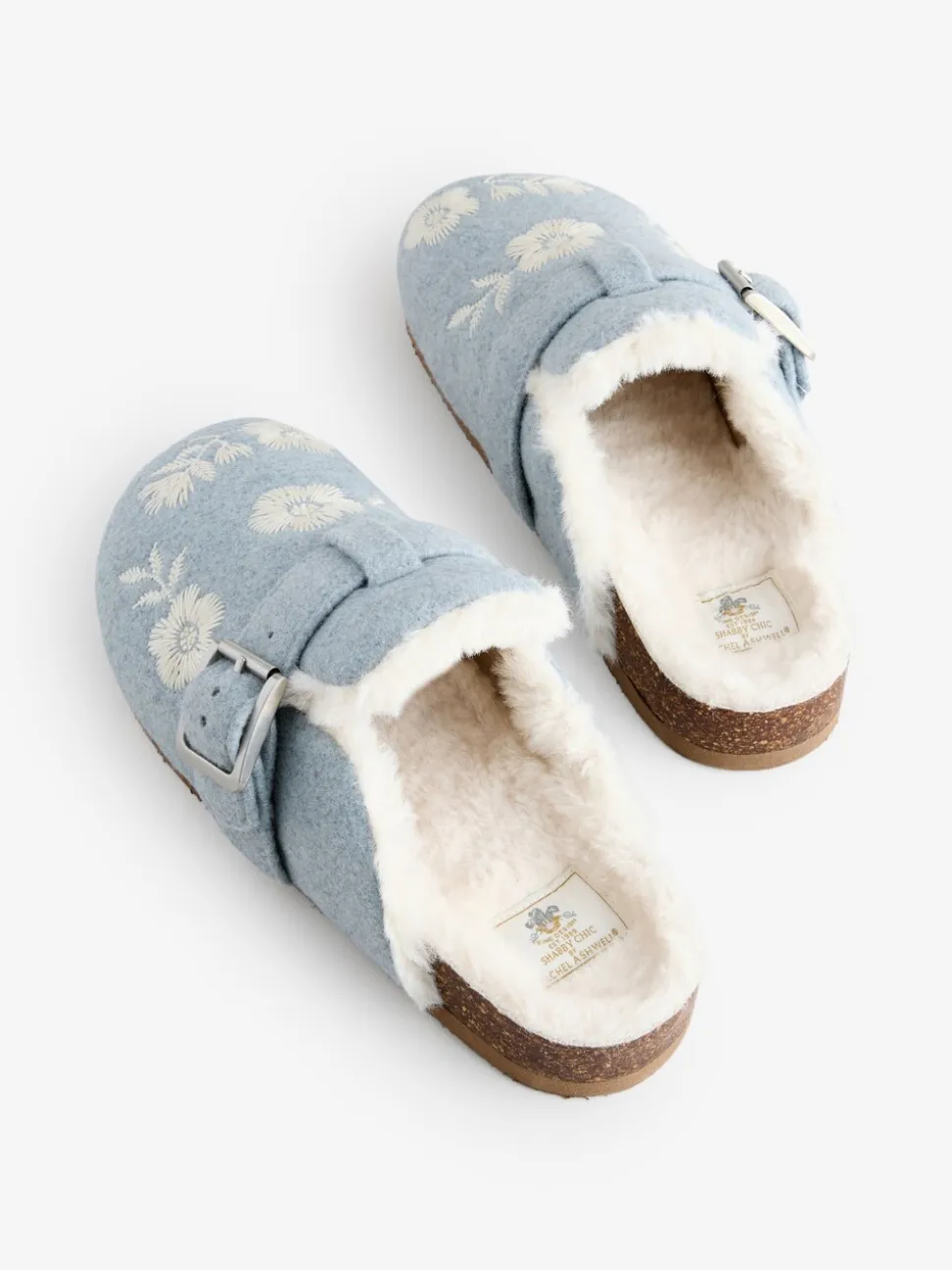 Shabby Chic by Rachel Ashwell® Blue Fur Footbed Embroidered Mule Slippers
