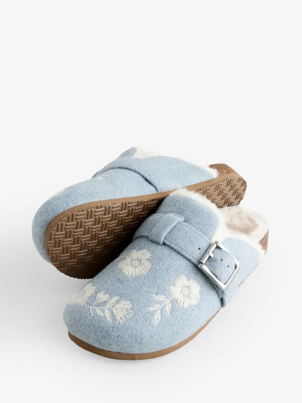 Shabby Chic by Rachel Ashwell® Blue Fur Footbed Embroidered Mule Slippers