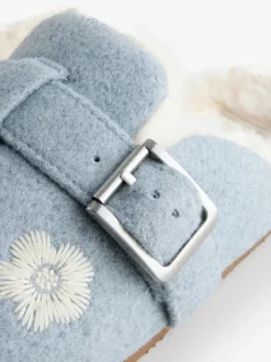 Shabby Chic by Rachel Ashwell® Blue Fur Footbed Embroidered Mule Slippers