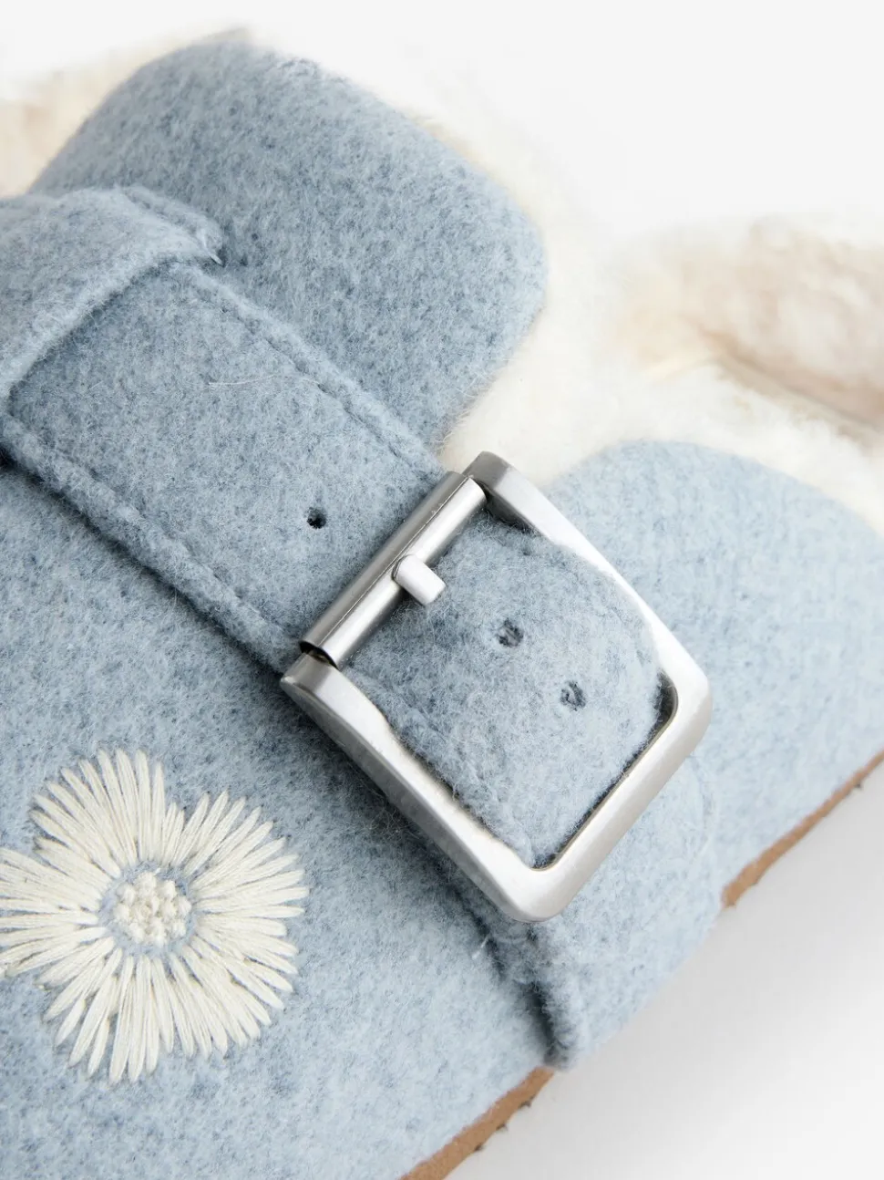 Shabby Chic by Rachel Ashwell® Blue Fur Footbed Embroidered Mule Slippers