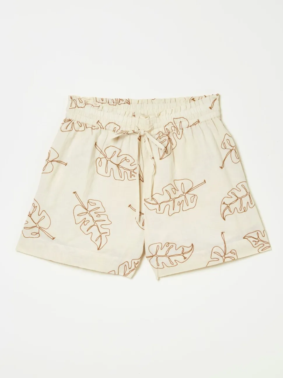 Short met geborduurde bladeren