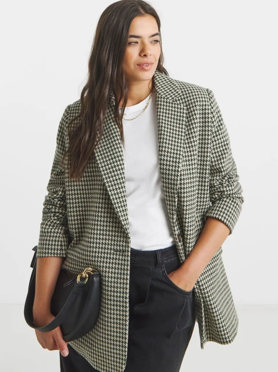 Simply Be blazer met pied-de-poule en enkele rij knopen