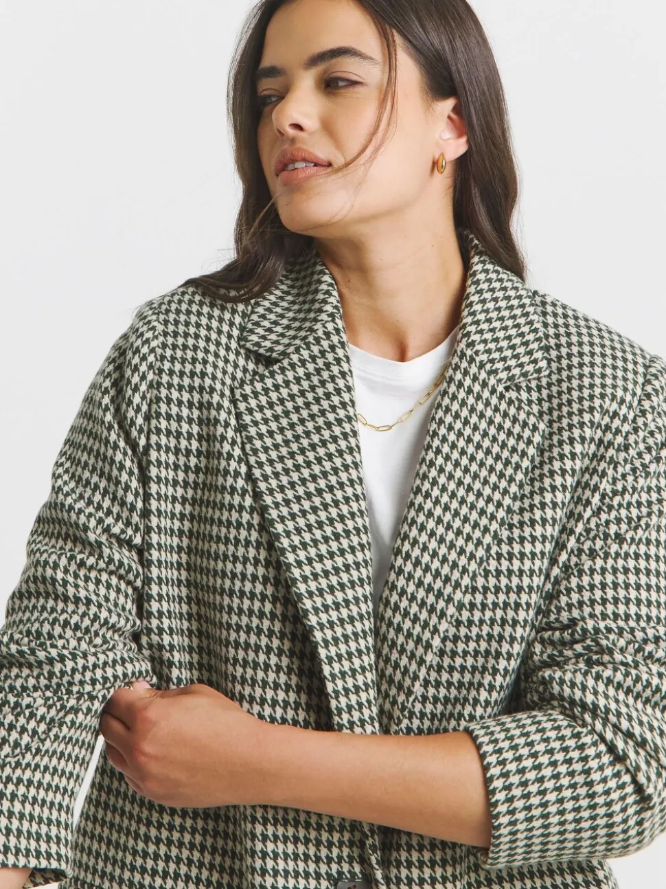 Simply Be blazer met pied-de-poule en enkele rij knopen