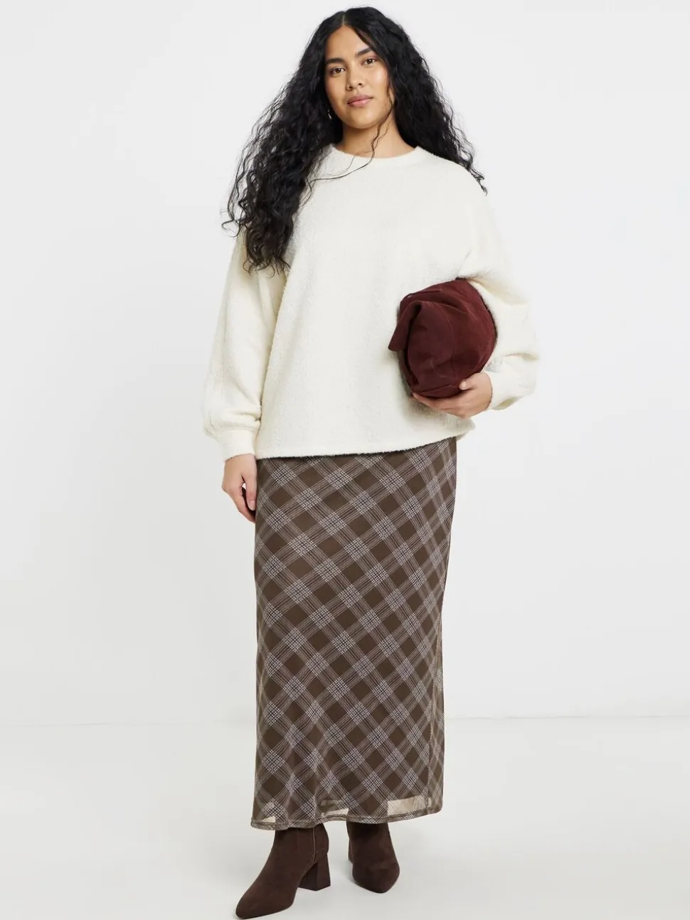 Simply Be Check Print Mesh Midaxi Skirt