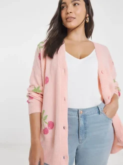 Simply Be Cherry Print Boyfriend Cardigan