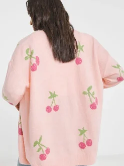 Simply Be Cherry Print Boyfriend Cardigan