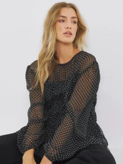 Simply Be Georgette Spot Print Shirred Blouse
