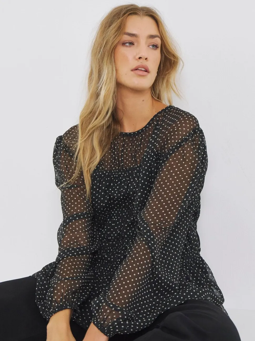 Simply Be Georgette Spot Print Shirred Blouse