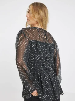 Simply Be Georgette Spot Print Shirred Blouse