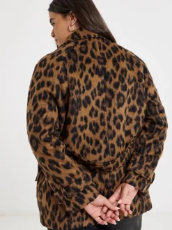 Simply Be Leopard Print Brushed Faux Wool Pea Coat