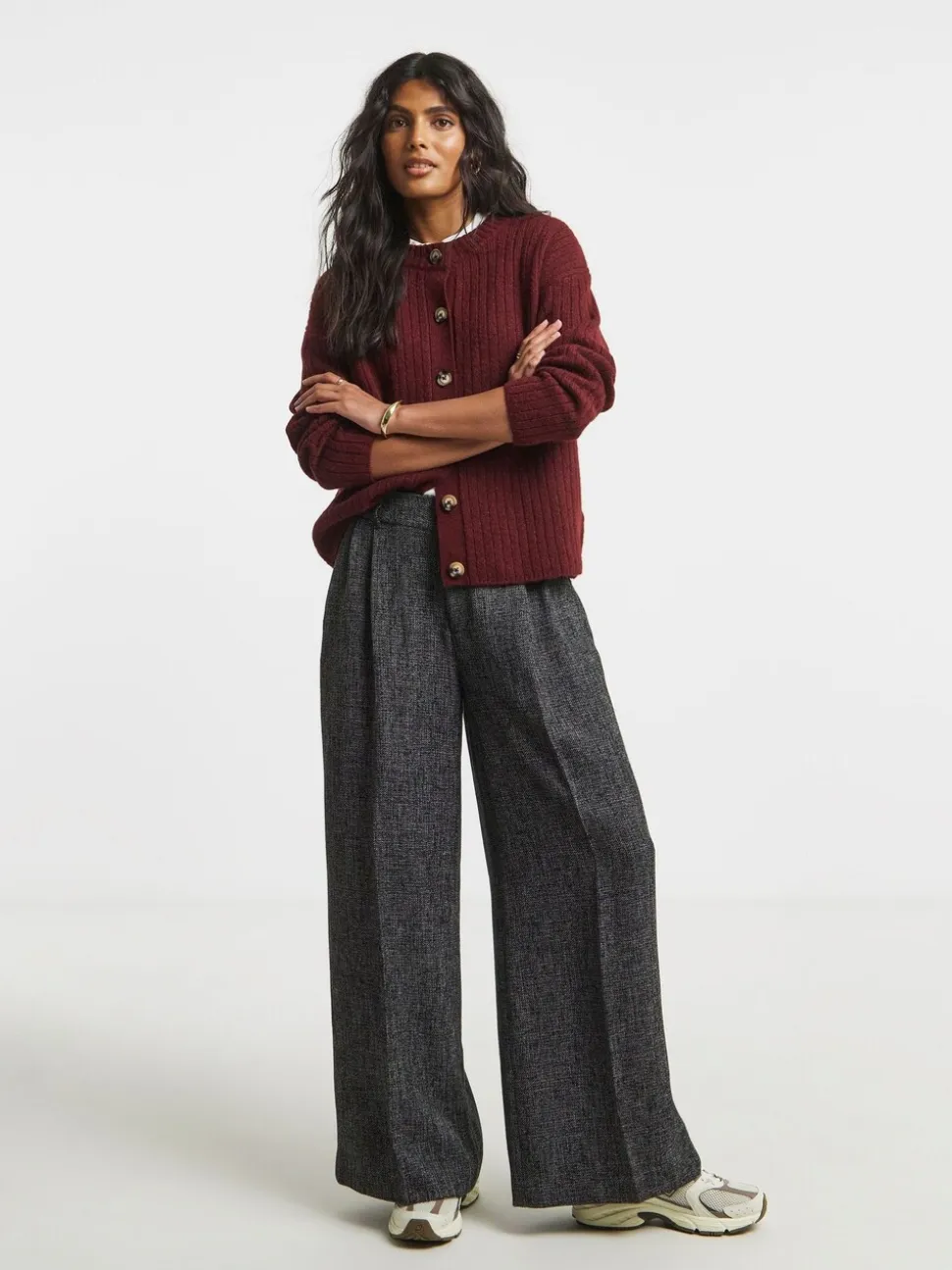 Simply Be Wool Look Textured Wide Leg Tailored Trousers