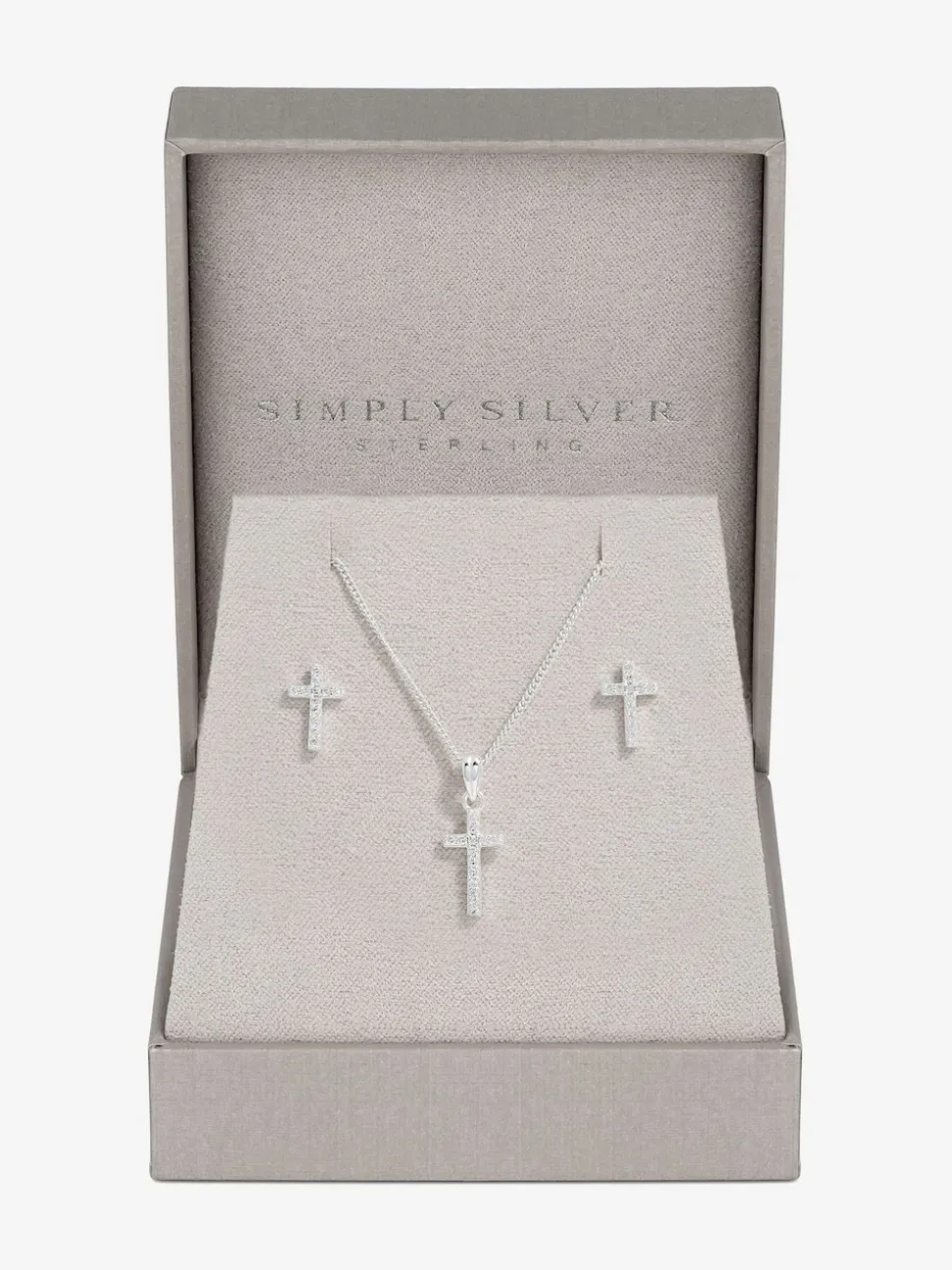 Simply Silver 925 Cubic Zirconia kruis set met geschenkverpakking