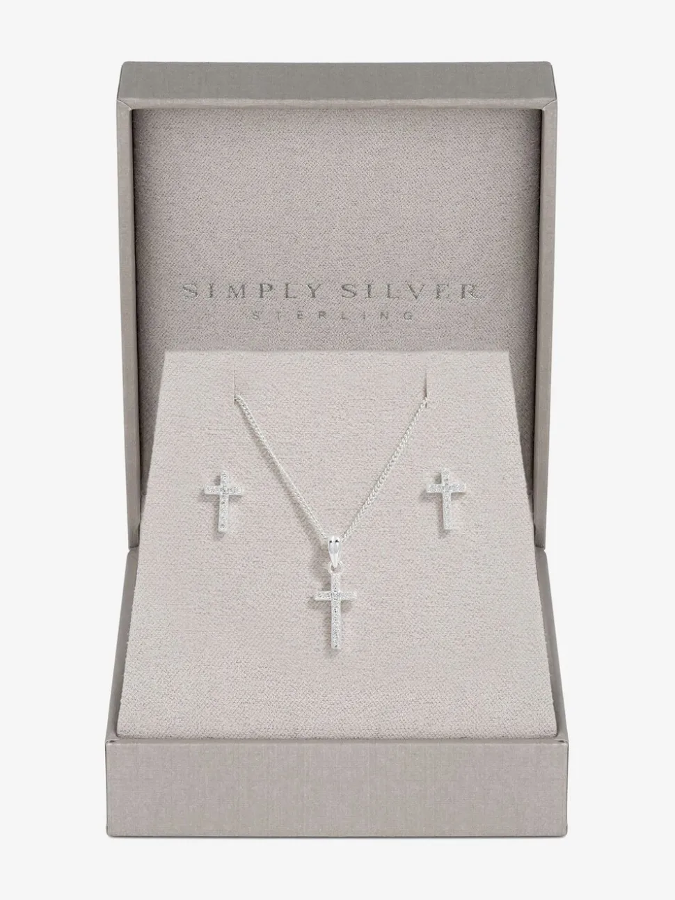 Simply Silver 925 Cubic Zirconia kruis set met geschenkverpakking