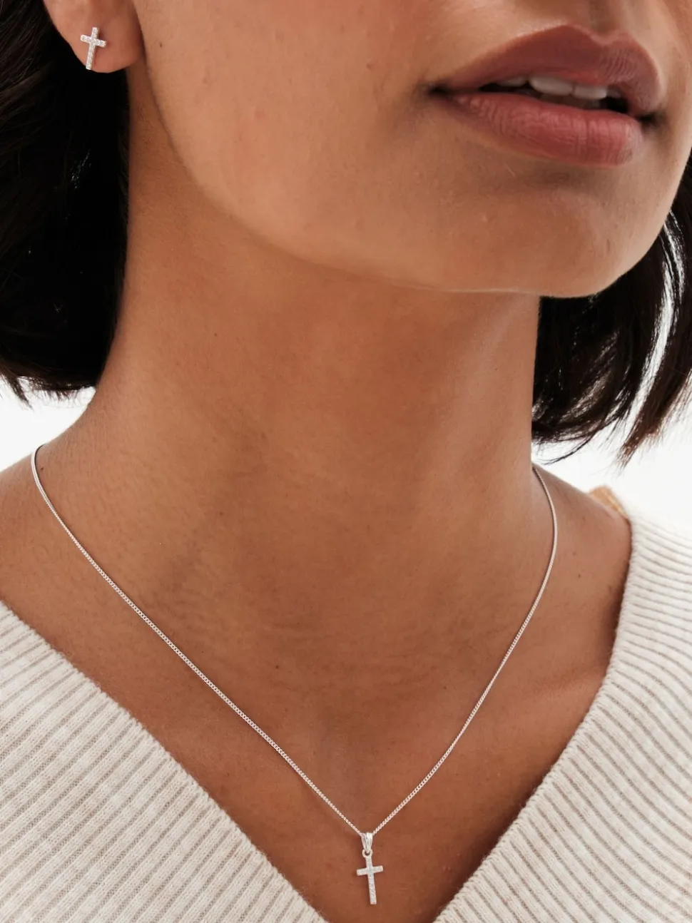 Simply Silver 925 Cubic Zirconia kruis set met geschenkverpakking