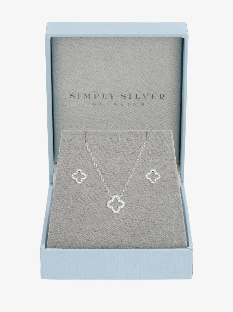 Simply Silver Cubic Zirconia Pave Open Clover Gift Box Set