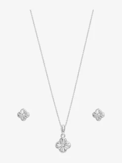 Simply Silver Polished Diamond Cut Clover Set Gift Box