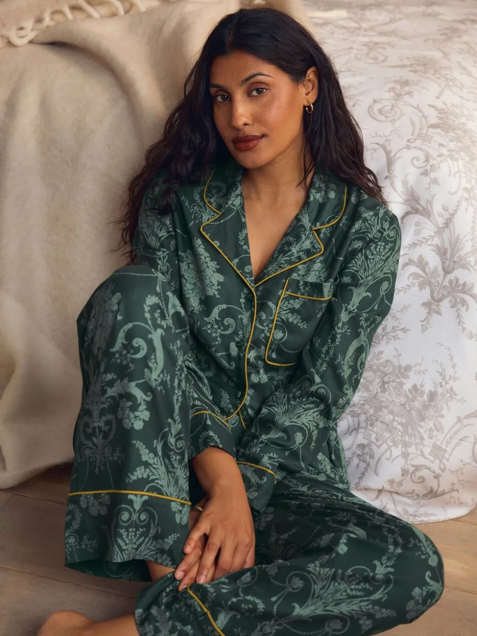 Smaragdgroen - Laura Ashley Josette pyjama met knopen