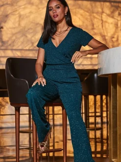 Sosandar - Glinsterende jumpsuit met overslagfrontje