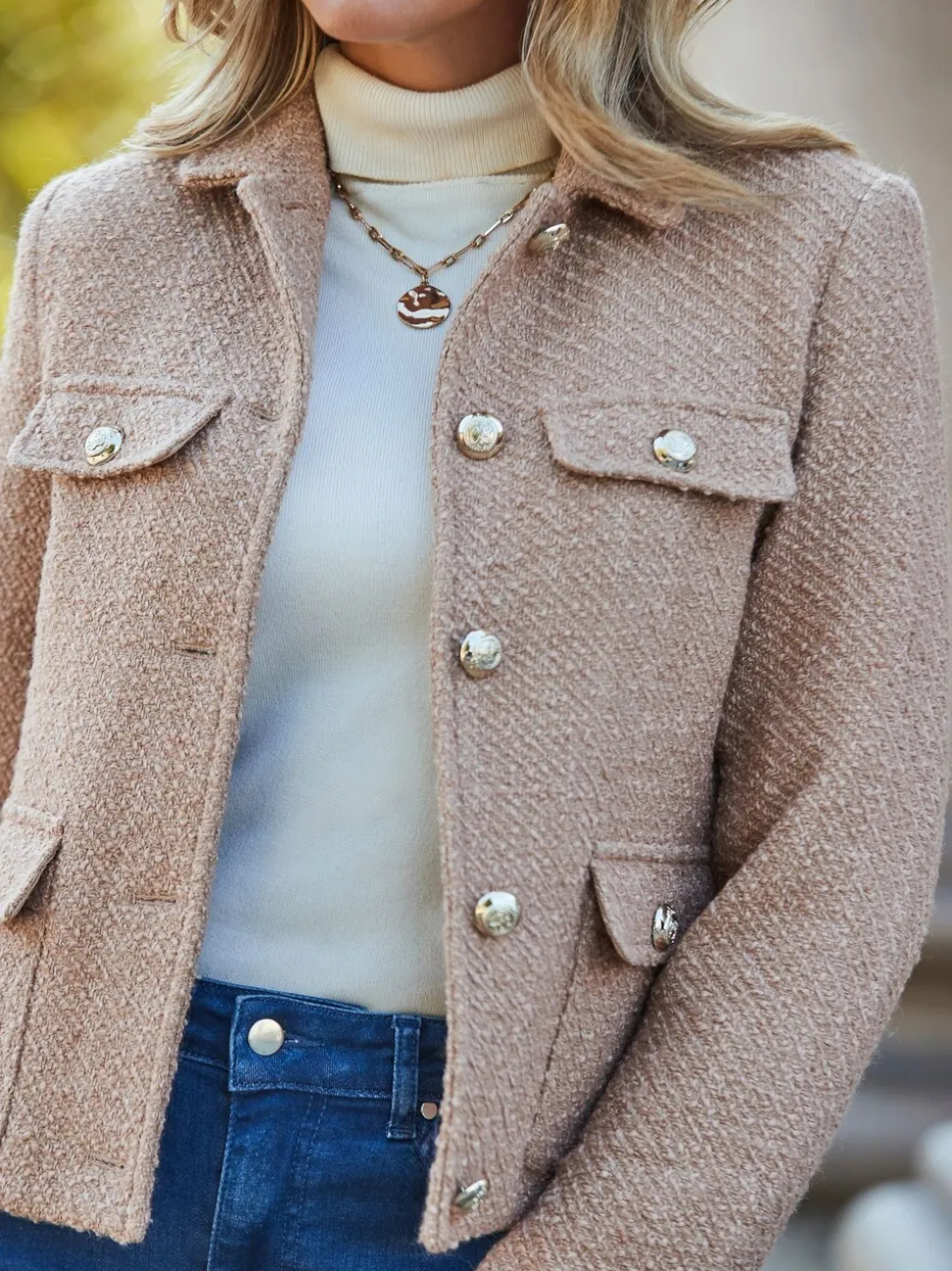 Sosandar Boucle Jacket With Gold Buttons