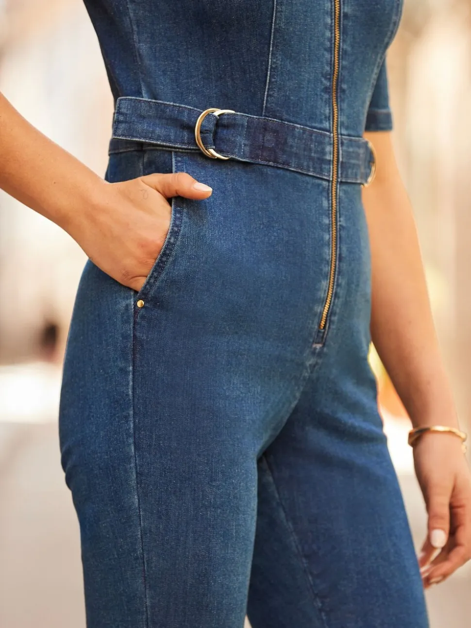 Sosandar Denim Kick Flare Jumpsuit