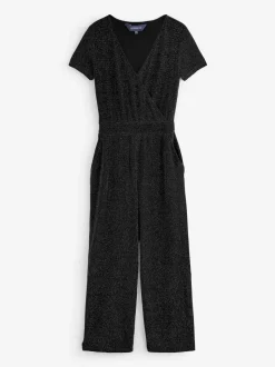 Sosandar glinsterende metallic jumpsuit met overslag