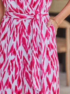 Sosandar Paradise Print Tie Waist Crinkle Jumpsuit