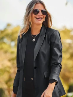 Sosandar Premium Faux Leather Blazer