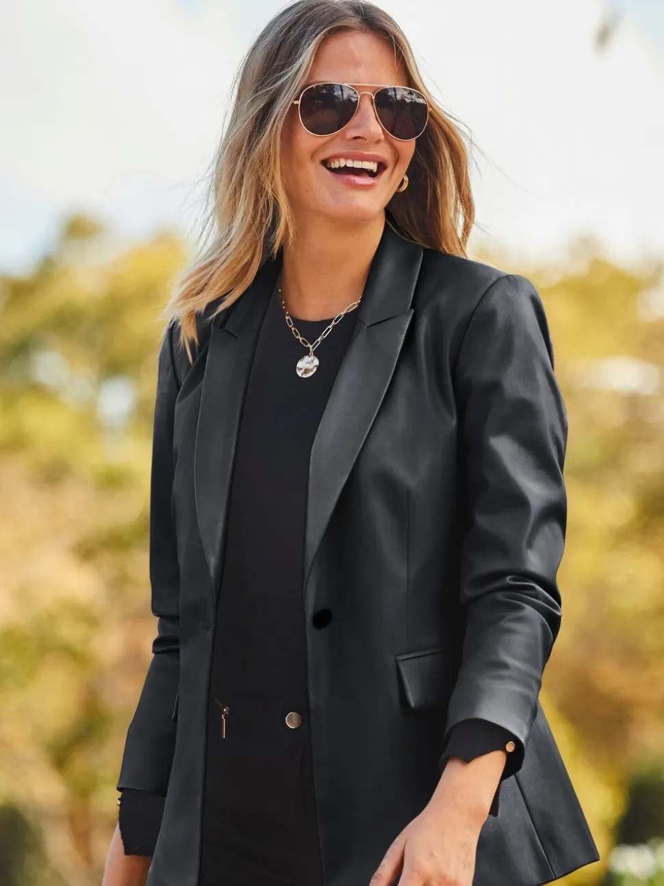 Sosandar Premium Faux Leather Blazer