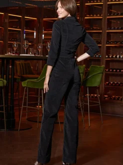 Sosandar Velvet Jumpsuit With Luxe Gold Detail