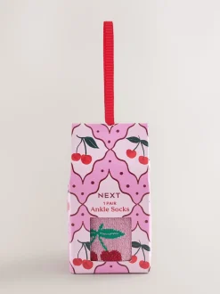Sparkle Cherries - 1 Pack Ankle Socks in a Gift Box