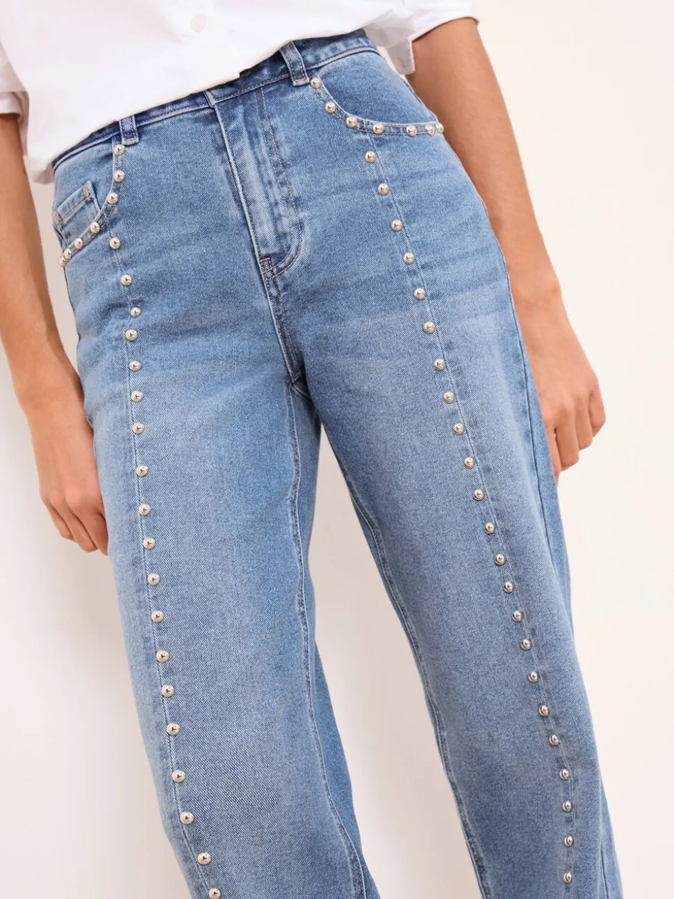 Studded Mid Wash Blue - Lipsy Wide Leg Jeans