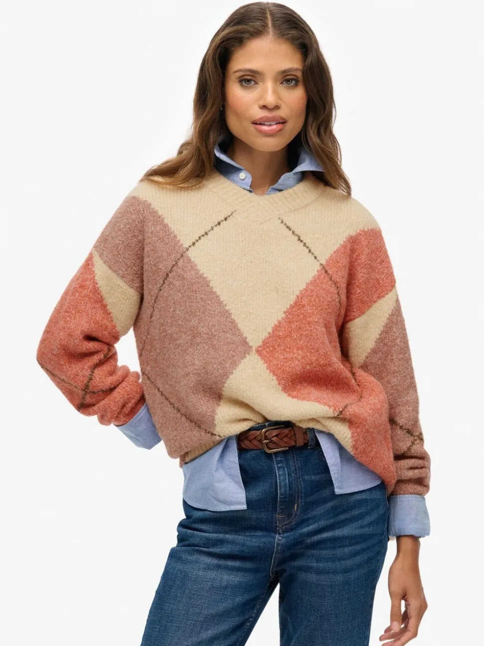 Superdry Oversized Argyle V-Neck Jumper