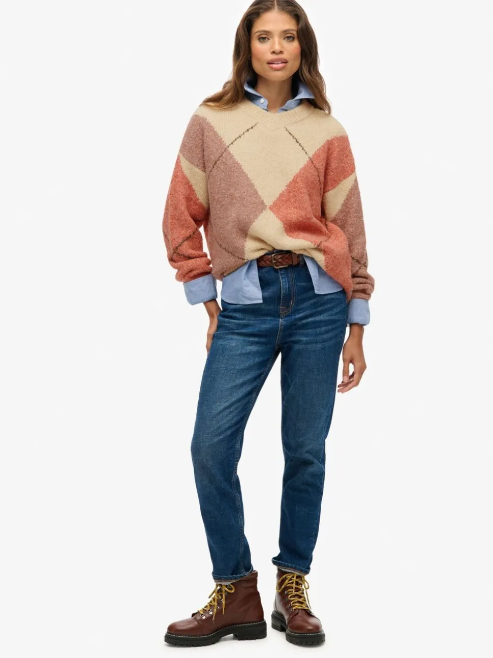 Superdry Oversized Argyle V-Neck Jumper