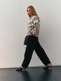 Taupe - Nothing Ordinary Check Fairisle Pattern Knit Zip Through Jumper With Wool