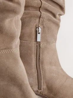 Taupe Brown Suede - Forever Comfort® Slouchy Knee High Block Heeled Boots