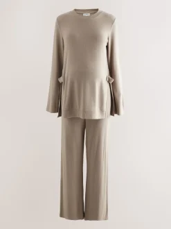Taupe bruin - Zwangerschap Sweatshirt en Joggingbroeken Set