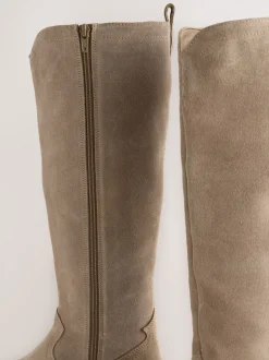 Taupe bruin suède leermix - Forever Comfort® kniehoge contrast western Boots