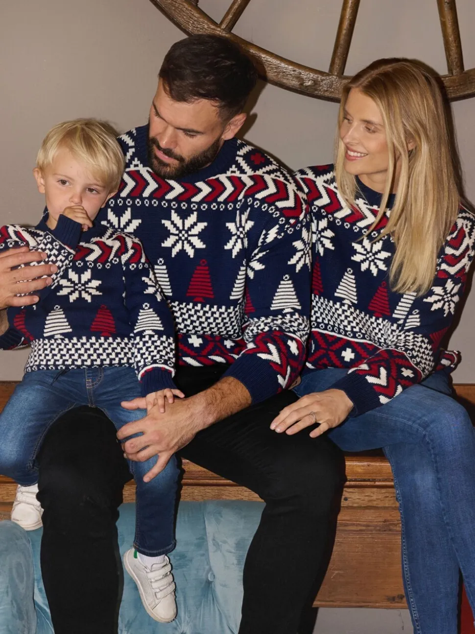 The Little Tailor Blauwe Kerstmis Multicolour Fairisle Katoenen Trui
