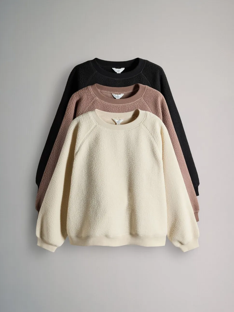 The Set 3 Pack Cosy Borg Crew Neck Fleeces