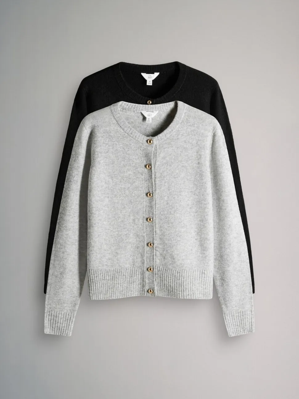 The Set 2 Pack Gold Button Knitted Cardigans With Wool